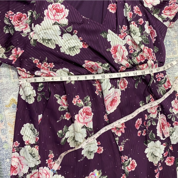 Torrid 2X Midi Dobby Satin Surplice Faux Wrap Purple Floral Dress Pockets - Picture 14 of 15